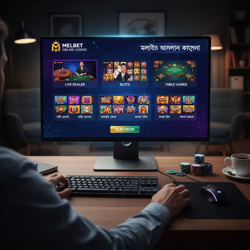 Melbet অনলাইন ক্যাসিনো গেমের ব্যানার